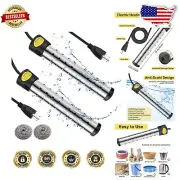 2-Pc Portable Immersion Heater Set - 2000W Stainless Steel Water Heater Black