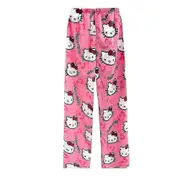 Kawaii Comfy Pajamas For Women Girl Cartoon Cat All Over Print Flannel Christmas Anime Sleep Pajamas Pants Pink L