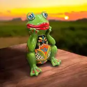 Vibrant Hand-Painted Talavera Frog Statue | Large Mexican Ceramic Art