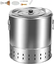 Portable Barbecue Charcoal Barrel Grill, Stainless Steel Surround Charcoal Kebab Grill with 28 Skewers, 360° All-Round Roasting, Hanging BBQ Stove for Picnics, Camping, Traveling