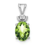 14k White Gold 8x6mm Oval Peridot Checker A Diamond Pendant