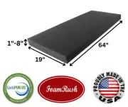 FoamRush 19" x 64" Charcoal High Density Upholstery Foam Cushion Medium Firm USA