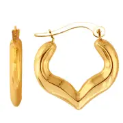 10k Yellow Gold Shiny Heart Shape Fancy Hoop Earrings, Diameter 18mm