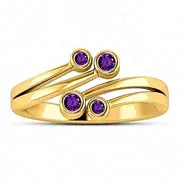 [Gemstar Jewellery] Pure 925 Silver 14k Yellow Gold Finish Brilliant Amethyst Adjustable Bypass Toe Ring, 925 Silver,14k Yellow Gold,Metal, amethyst (cz)