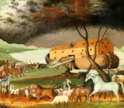 NOAH'S ARK VESSEL GENESIS FLOOD SAVES ANIMALS PAINTING BY EDWARD HICKS REPRO