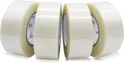 4 Rolls Bi Directional Filament Tape, Fiberglass Filament Strapping Tape, for Shipping and Packing, 5.9mil x 2inch x 55yds, BOMEI PACK
