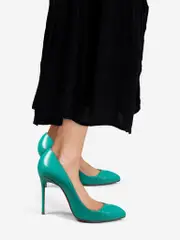 Turquoise Leather Point Pumps