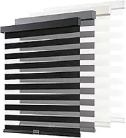 AOSKY Cordless Zebra Blinds for Windows Pull Down Roller Window Shades Dual Layer Light Filtering Privacy for Day and Night, Free-Stop Door Shades for Home Easy to Install (33" W X 72" H, Black)