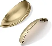 khtumeware 2 Pack 3-3/4" Gold Drawer Pulls Brushed Brass Cabinet Cup Pulls Kitchen Hardware Cabinet Handles Drawer Handles Knobs 3-3/4 inch Hole Center
