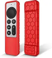 Fintie Protective Case for Apple TV Siri Remote 2021 - Honey Comb Lightweight Anti Slip Shockproof Silicone Cover for Apple TV 4K / HD Siri Remote Controller (2nd Generation), Red