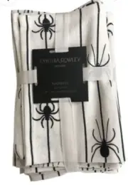 Cynthia Rowley Fabric Dinner Napkins Halloween Black Spider Set Of 6 White