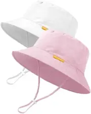 Baby Sun Hat Kids Summer UPF 50+ Toddler 6-24 Months 2 Pack (Pink + White)