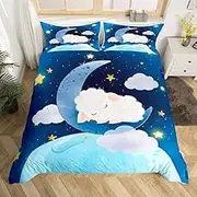 Starry Sky Duvet Cover S Size, Cute Sheep Cartoon Animal Comforter Cover Set for Children Boys Girls Stars Moon Cloud Blue Galaxy Bedding Quilt Cover Set Bedroom Decor, 2 Pieces