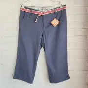 Dockers Women's Soft Capri Pants With Belt Gray Blue Size 12