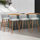 4X Curved Kitchen Bar Stools Wooden Legs Fabric Padded Chairs With Footrest