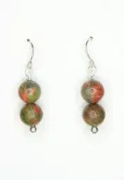 Unakite Green 9mm Ball Natural Gemstone .925 Sterling Silver Earrings 1.25"
