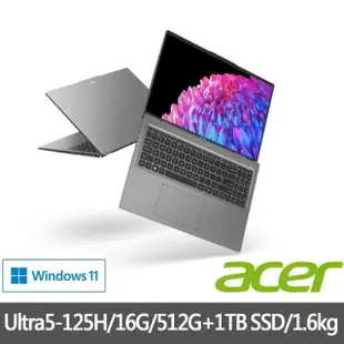 【Acer 宏碁】特仕版 16吋輕薄效能AI筆電(Swift Go/SFG16-72-56R3/Ultra 5-125H/16G/512G+1TB SDD/Win11)
