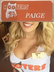 ~NEW~ PAIGE HOOTERS Girl Uniform Collectible Pin Back Badge Tag Orange NAME TAG