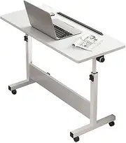 EqiEch Overbed Bedside Table, C-Shape Side Table, 80 * 40 * 87cm Adjustable Lifting and Rotating Laptop Desk, Computer Stand, Sofa Side Table,Coffee Corner Table for Couch,Bedroom,Office (White)