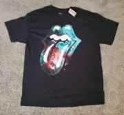 The Rolling Stones Band Graphic Space Tongue Logo Classic Black Galaxy T-Shirt