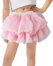[HENORD] Tutu Skirt 2 Layered Tulle Skirt for Girls Solid Color Cake Skirts Toddler Princess Birthday Party Skirts