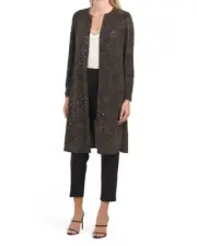 NEW ANNE KLEIN BLACK GOLD EMBELLISHED LONG CARDIGAN JACKET DUSTER SIZE XL $119