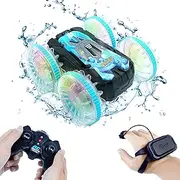 Peeokuo Amphibious Remote Control Car Boat, 4WD Gesture RC Car with Waterproof Remote Control, RC Stunt Car with LED Lights, Pool Toys for Kids Ages 6-12, Toys Gifts for Boys Girls