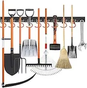Jeyssui 64'' Adjustable Metal Garden Tool Organizer Hooks,Wall Mounted Hooks Tool Organizer，Garage Storage System Hooks, Yard Tool Storage Rack（Orange）