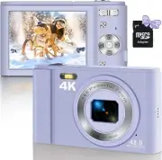Digital Camera, 4K 48MP Kids Camera with 16X Zoom 32GB SD Card (Purple)