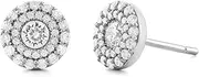 [Ordaamis] White gold plated Sterling Silver Double Halo Crystal Stud Earrings, Round Cut, Jewellery for Women