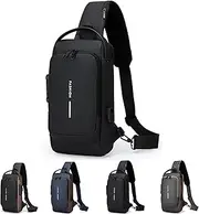 [Generic] Fashion New Carbon Fiber Streamline Anti-theft Sling Bag, USB Charging Sport Sling, Waterproof Shoulder Backpack