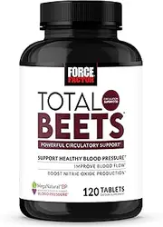 Force Factor Total Beets Blood Pressure Support Supplement with Nitrates and Grapeseed Extract to Boost Nitric Oxide, Circulatory and Cardiovascular Vasodilator Heart Health Vitamins, 120 Count