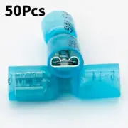 50Pcs Blue Heat Shrink Female Crimp Wire Connectors Spade 16-14 Gauge Terminals