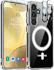 Compatible with Samsung Galaxy S24+Plus Case with Magnetic Clear Case, 5 in 1 - [Not Yellowing] 2X Screen Protectors & 2X Camera Lens Protectors, Shockproof Slim Cover with MagSafe