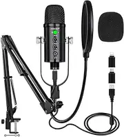 USB Microphone Condenser Computer PC Gaming Mic Podcast Microphone Kit for Streaming,Recording,Vocals,ASMR,Voice,Cardioid Studio Microphone for iPhone/iPad/Android/MAC/Laptop/PS4/USB C Phone,YouTube