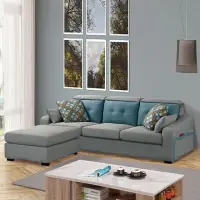在飛比找momo購物網優惠-【BODEN】緹米L型灰色布面獨立筒沙發組-附抱枕(三人座+