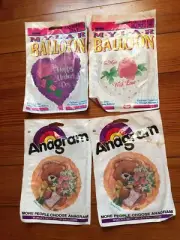 4 Vtg Anagram Happy Mother’s Day Bear Metallic Balloon NEW Mylar Simon Elvin