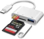 USB C SD Card Reader, TF Micro Memory Card Adapter with USB A Port for iPhone 15 16/iPad/Mac/Laptop Type C to Camera Card Reader Converter for iMac, iPad Pro Air Mini, Galaxy, MicroSD/SD