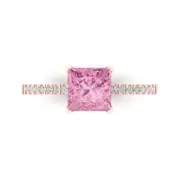 1.66Ct Princess Cut Pink Gemstone Solid Gold Engagement Promise Statement Ring