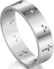 [Jude Jewelers] 6mm Stainless Steel Carved Christian Cross Religious Wedding Band Ring