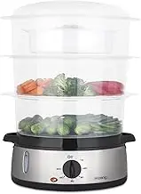 H.Koenig Electric Steamer VAP10, Multifunctional, Programmable, Compact, Professional, 3 Removable Stackable Baskets for Eggs/Vegetables/Rice, 60 Min. Timer, Silver, 8L