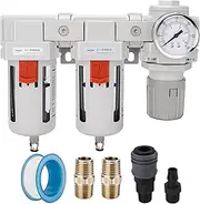 NANPU 1/4" 3/8" 1/2" NPT Air Drying System - Double Air Filters, Air Pressure Regulator Combo - Semi-Auto Drain, Poly Bowl 3/8" NPT DFR-03 1