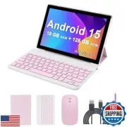 Android 15 Tablet, 10 inch 2 in 1 Tablets with Keyboard, 18GB RAM 128GB ROM 2
