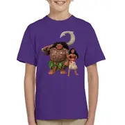 Disney Moana And Maui Pose Kid's T-Shirt Purple Small (5-6 yrs)
