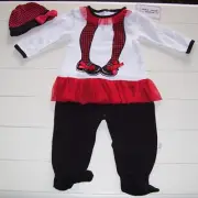 Girls Duck Duck Goose 2 Pc White Red Black Houndstooth Jumpsuit Hat 3-6M