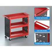3-Tier Tool Cart Workshop Trolley Mechanic Garage Mobile Storage Pegboard Red