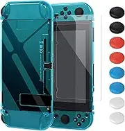 FYOUNG Protective Case with Screen Protector Compatible with Nintendo Switch, Shock Absorption and Anti-Scratch Transparent Switch Case Accessories with Screen Protector and Grip Caps