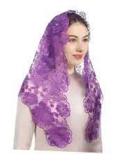 Catholic Veils for Women Mass, Triangle Floral Chapel Veil Lace Purple