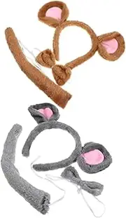 Outanaya Adorable Mouse Ears Headband Soft Plush Rat Tail Costume Accessories for Women Comfortable Bow Tie for Halloween and Cosplay Fun Animal Outfit for All Ages