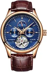 [Rhomba] LIGE6826 Fully Automatic Mechanical Watch Men's Watch Real Belt Waterproof Multifunctional Business Sports Watch Tuo Flywheel Watch